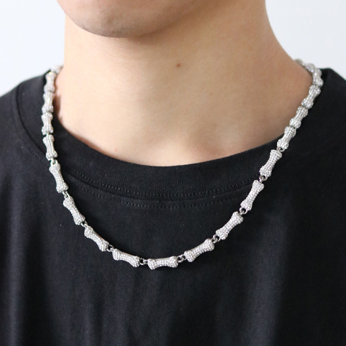 Exaggerated Trendy Personality Trendy Models Full Of Drill Bones Hip-Hop Necklace Men And Women Cuban Chain Clavicle Chain