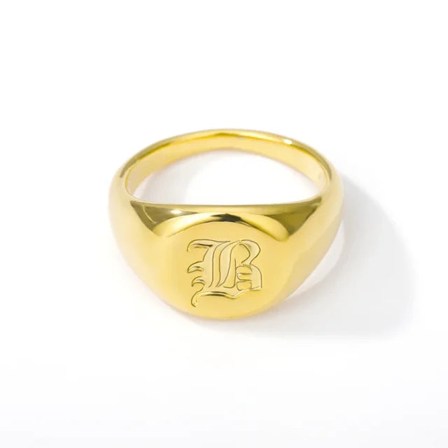 A-Z Letter Initial Rings for Women Goth Chunky Wide Stainless Steel Alphabet Men Ring 2024 Trendy Wedding Couple Jewelry anillos