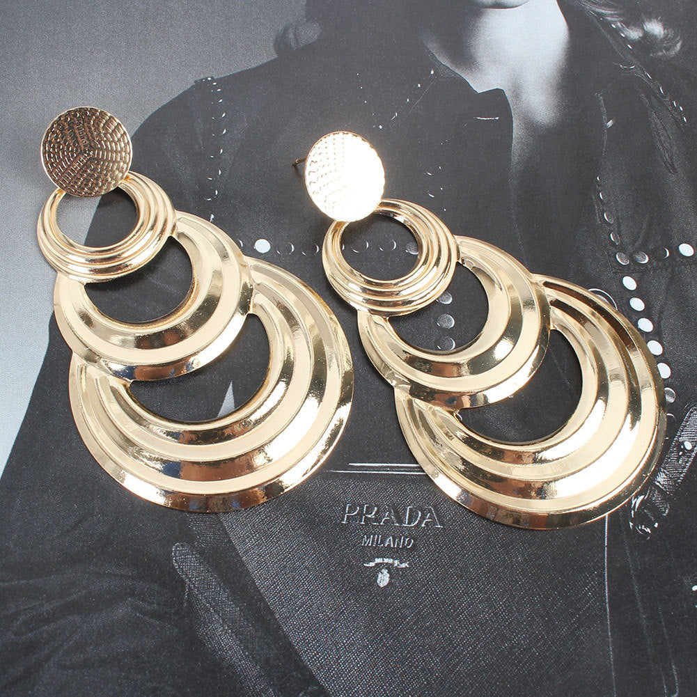Fashion Retro Geometric Multi Layer Metal Circle Earrings Creative Simple Earrings For Women