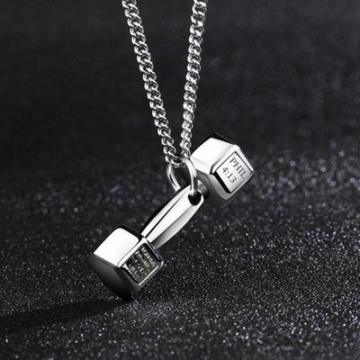 Korean Fashion Fitness Lettering Dumbbell Necklace Men's Pendant Domineering Titanium Steel Personality Couple Girls Simple Jewelry