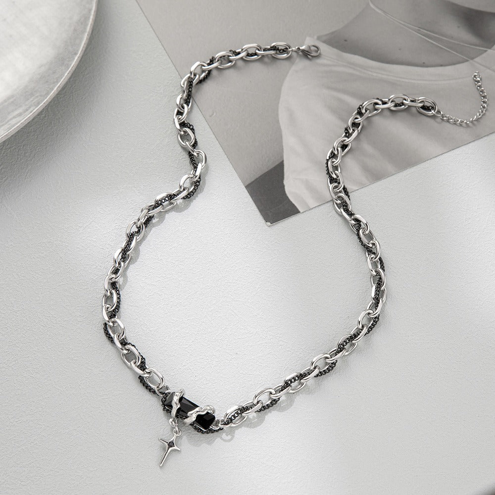 New Niche Design Wrapping Black Forest Pendant Splicing Titanium Steel Necklace Sweater Chain Of Men And Women Will Not Fade