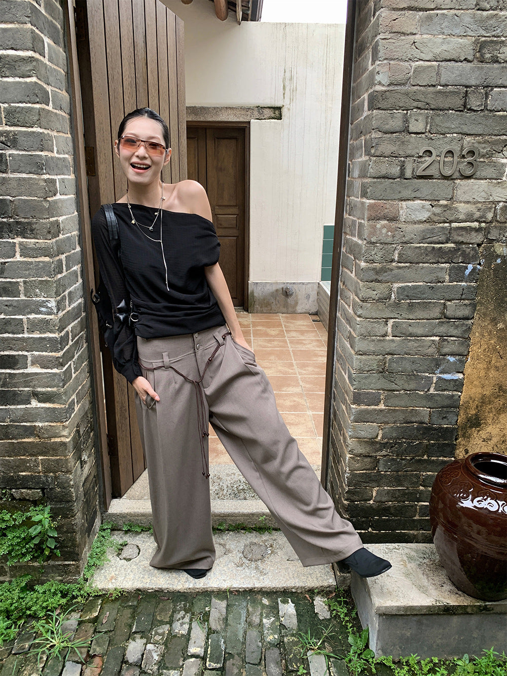 Double-Waist Pleated Casual Pants for Women
