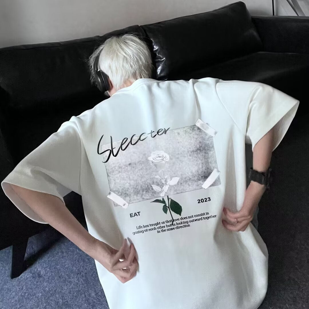 Mens Rose Print Cotton T-Shirt