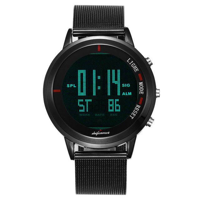 S1134 Men Watches Fashion LED Electronic Silver digital Watch Tungsten Steel Clock Waterproof Outdoor Men Wristwatch
