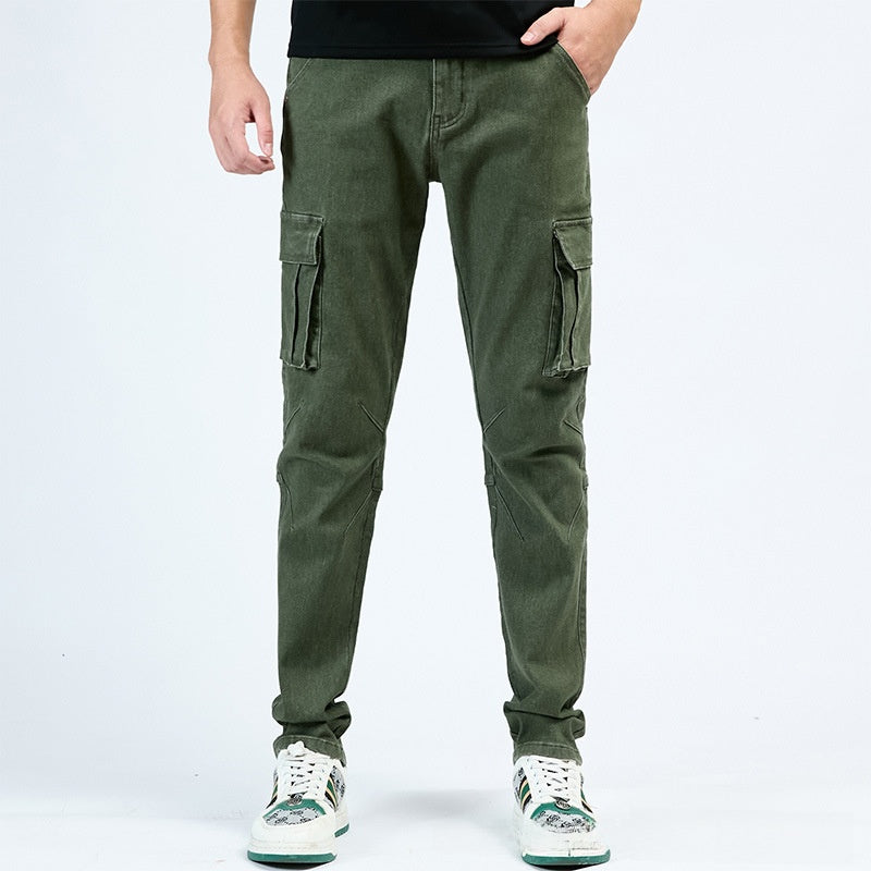 Men's Cotton Casual Cargo Pants with Multiple Pockets