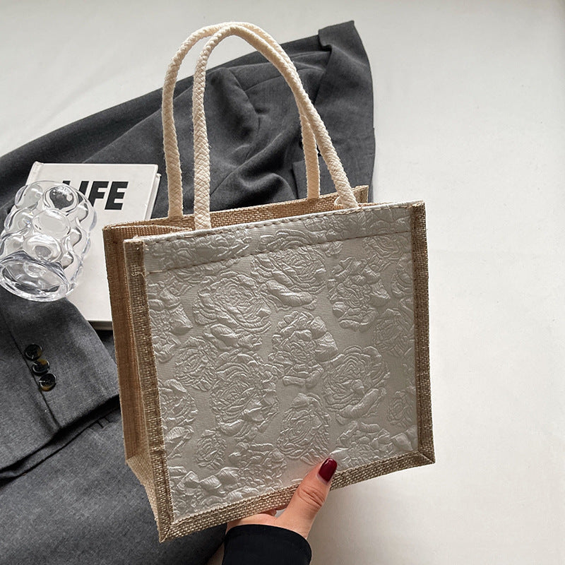 Mini Linen Hand Bag with Floral Design
