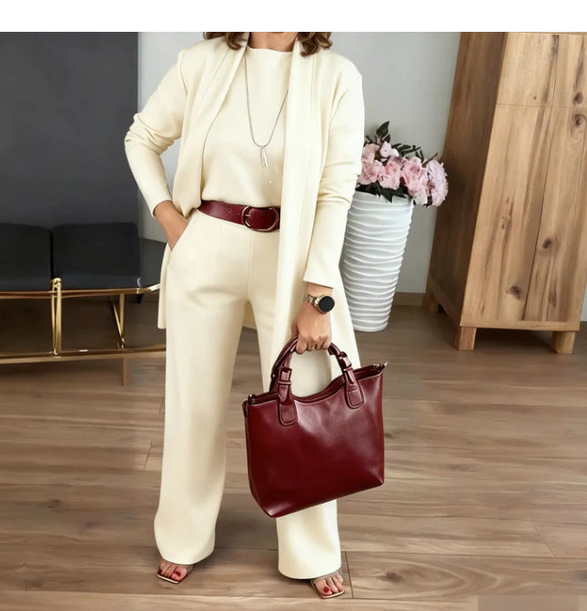 Women's Solid Color Knit Three-Piece Set