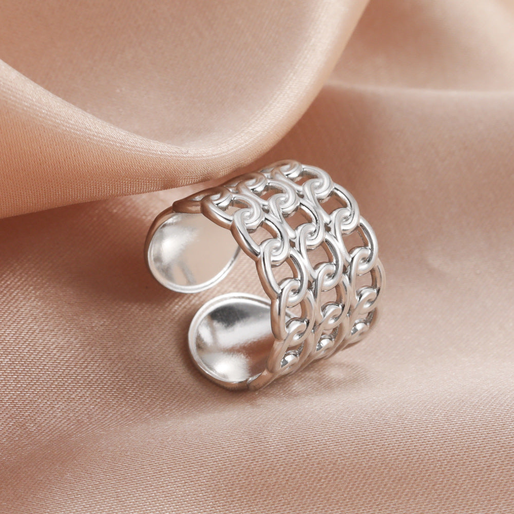 Stainless Steel Rings For Women Men Gold Color Hollow Wide Ring Female Male Party Finger Jewelry Gift Trend Free Shipping
