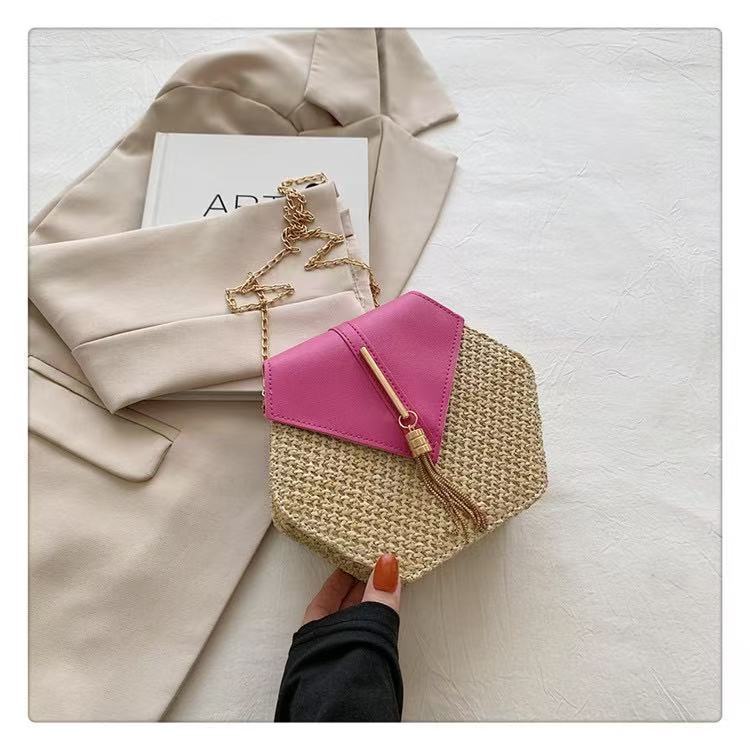 Women's Straw Woven Crossbody Bag with Tassel