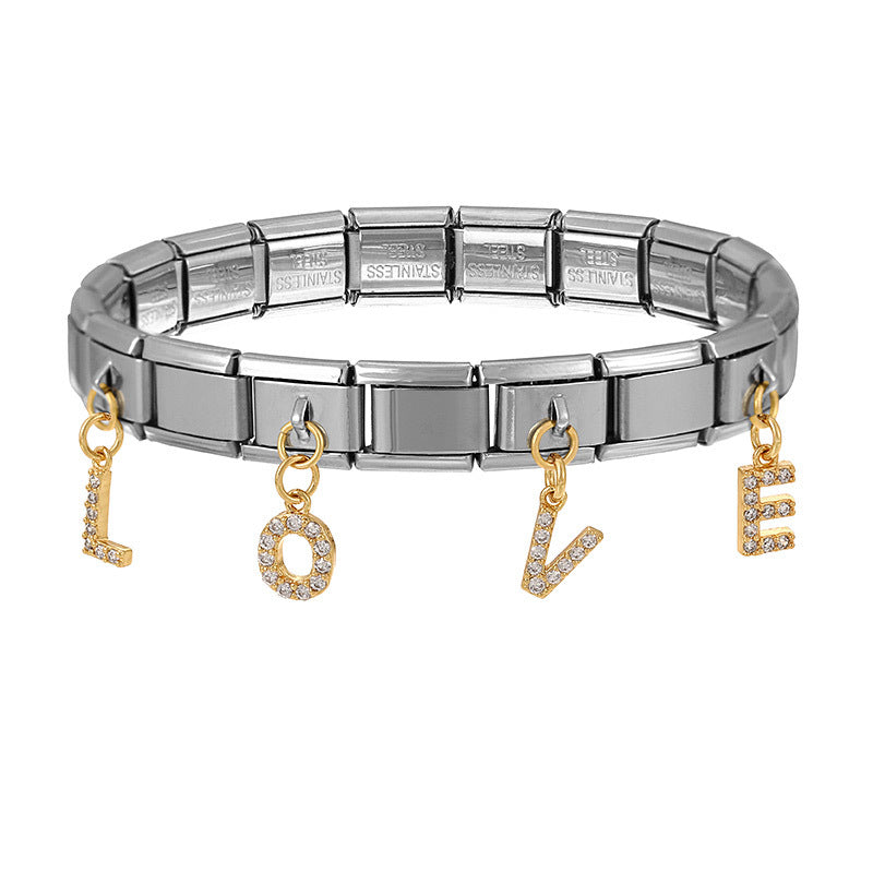 Titanium Steel Oil Dripping Bracelet with Heart Fruit Pendant
