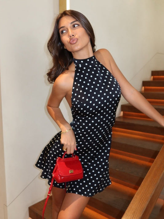 Elegant Printed Backless Halter Dress