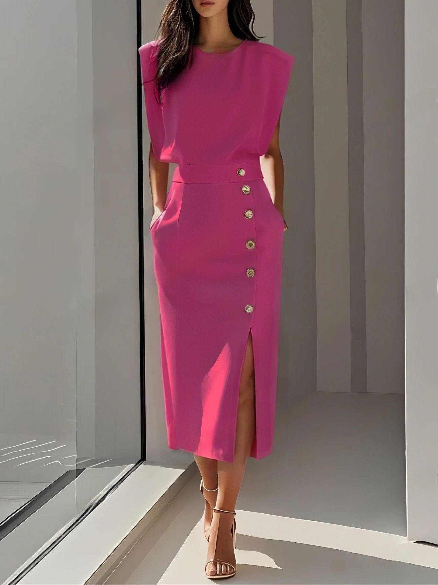 Womens Solid Color Summer Dress