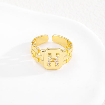 European and American ring letter series jewelry strap design letter opening ring