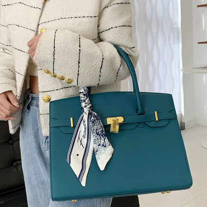 Women's Lock Detail Crossbody Bag with Litchi Pattern