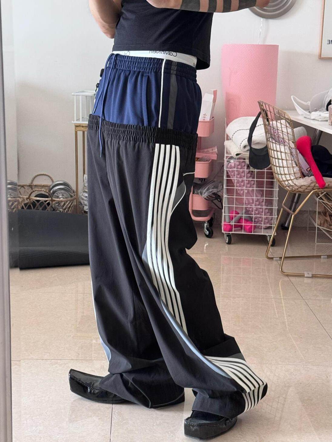 Double-Waist Striped Nylon Sweatpants