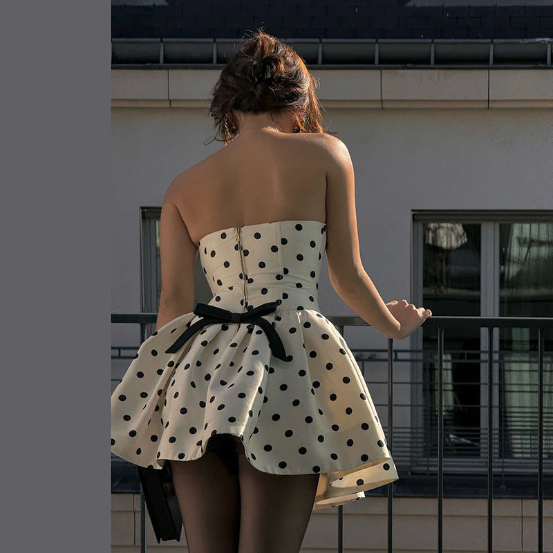 Women Polka Dot Print Tube Top Dress