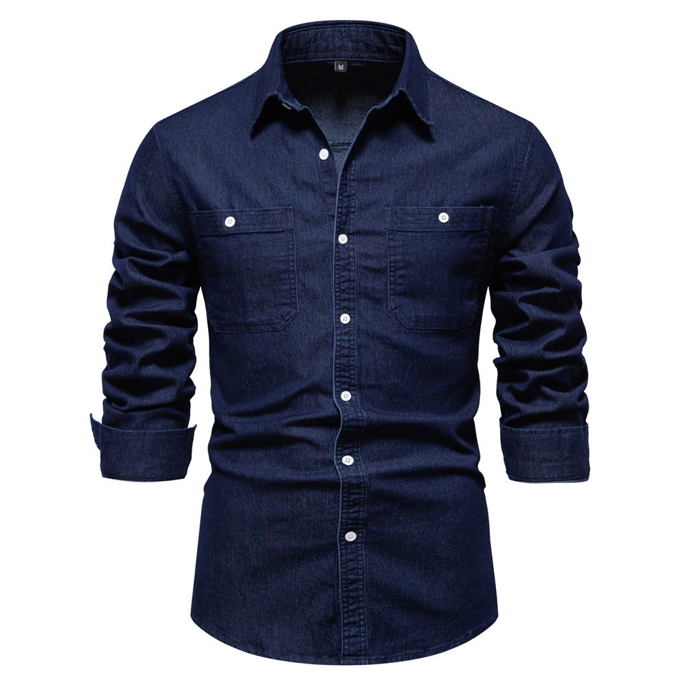 Mens Casual Denim Long Sleeve Shirt