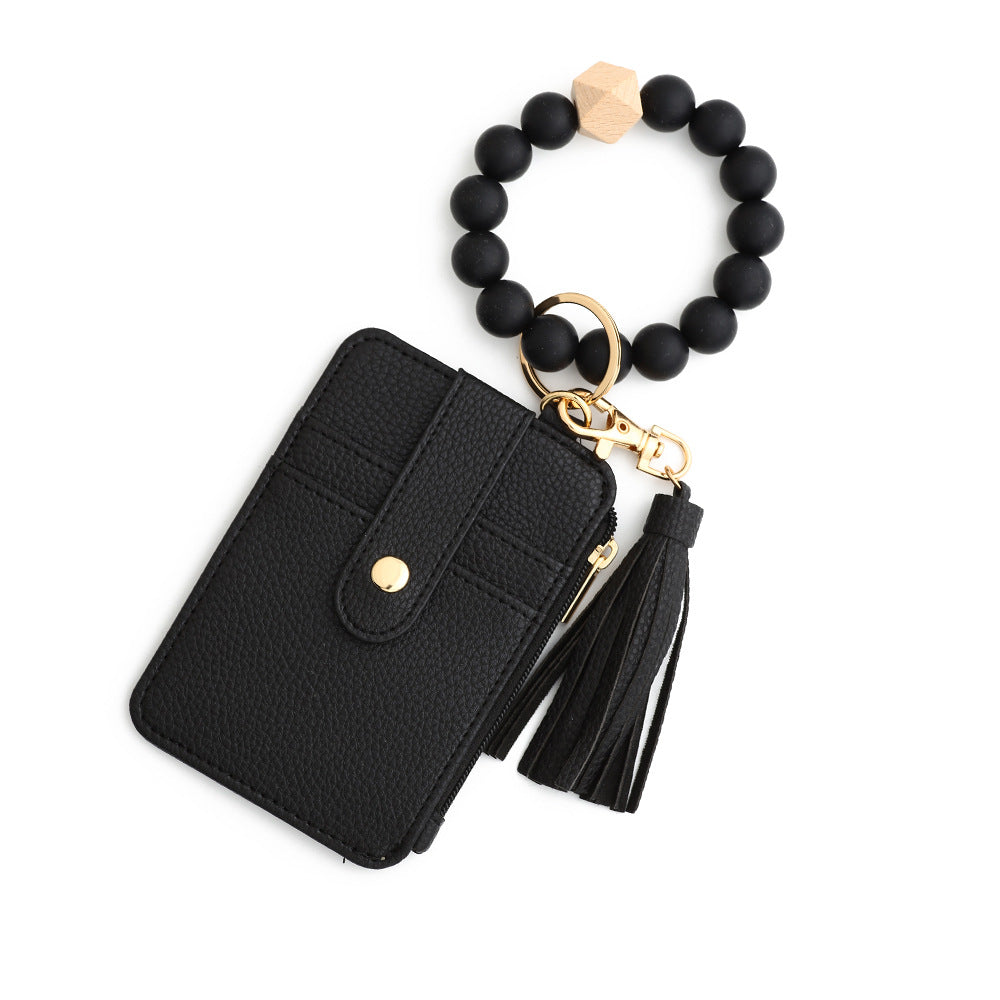 Leopard Print PU Leather Card Holder Wallet with Keychain and Bracelet
