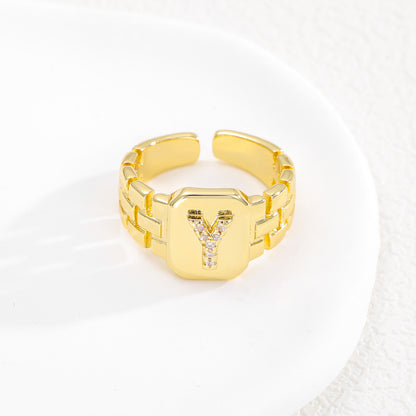 European and American ring letter series jewelry strap design letter opening ring