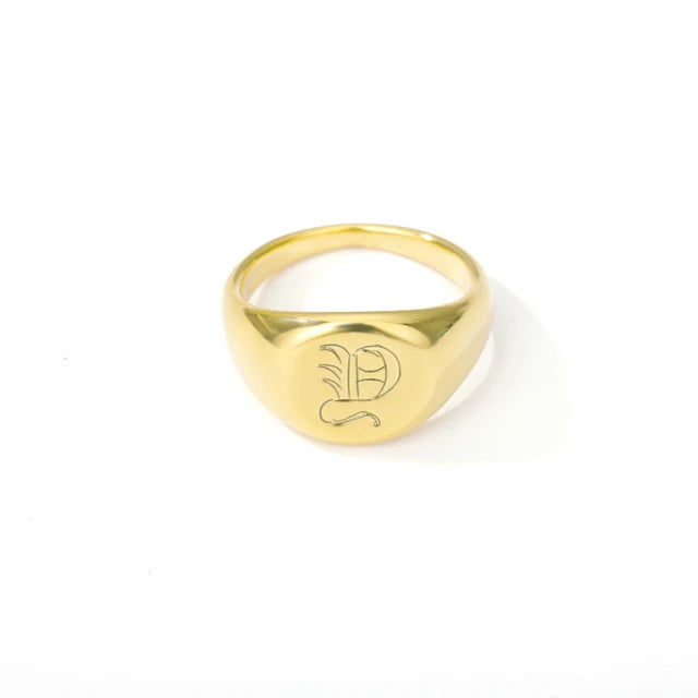 A-Z Letter Initial Rings for Women Goth Chunky Wide Stainless Steel Alphabet Men Ring 2024 Trendy Wedding Couple Jewelry anillos