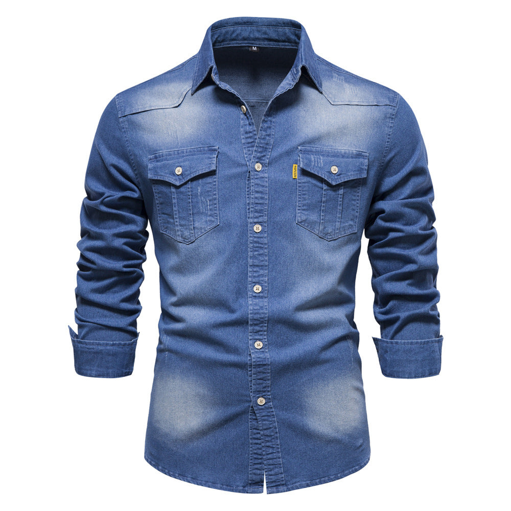 Mens Casual Denim Long Sleeve Shirt