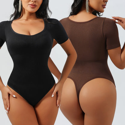 Square-neck short-sleeved thong shaping pants