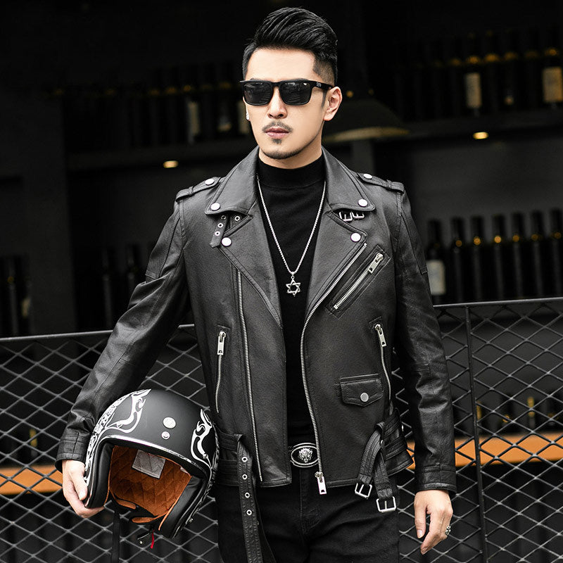 Mens Genuine Leather Biker Jacket