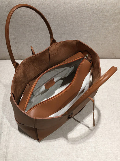 Genuine Leather Woven Tote Bag