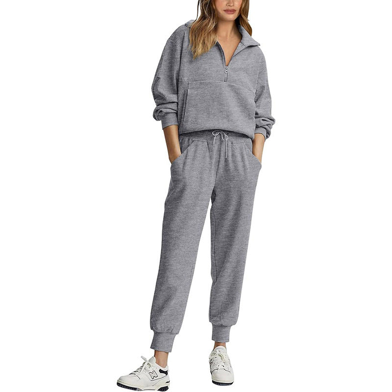 Women's Casual Half-Zip Sweatshirt and Sweatpants Set