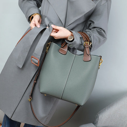Large capacity genuine leather crossbody shoulder bag