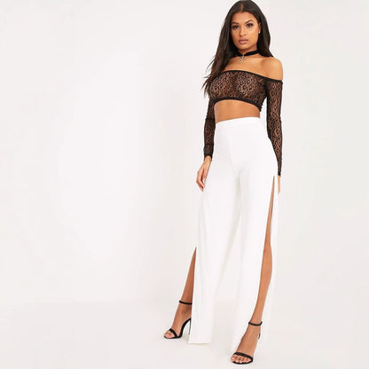 Side-slit straight-leg trousers