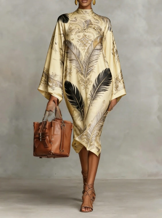 Flowy Bell Sleeve Digital Print Dress