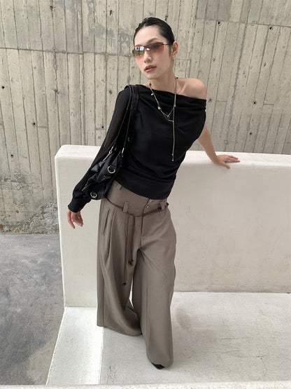 Double-Waist Pleated Casual Pants for Women