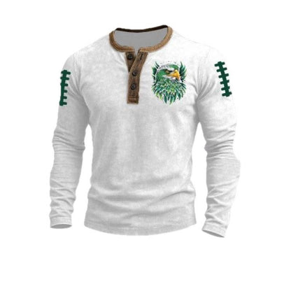 Three-button long-sleeved printed sweatshirt