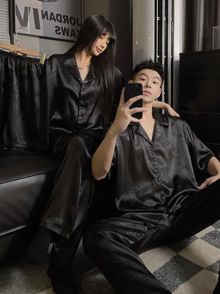 Ice Silk Couple Pajama Set Long Sleeve Home Wear