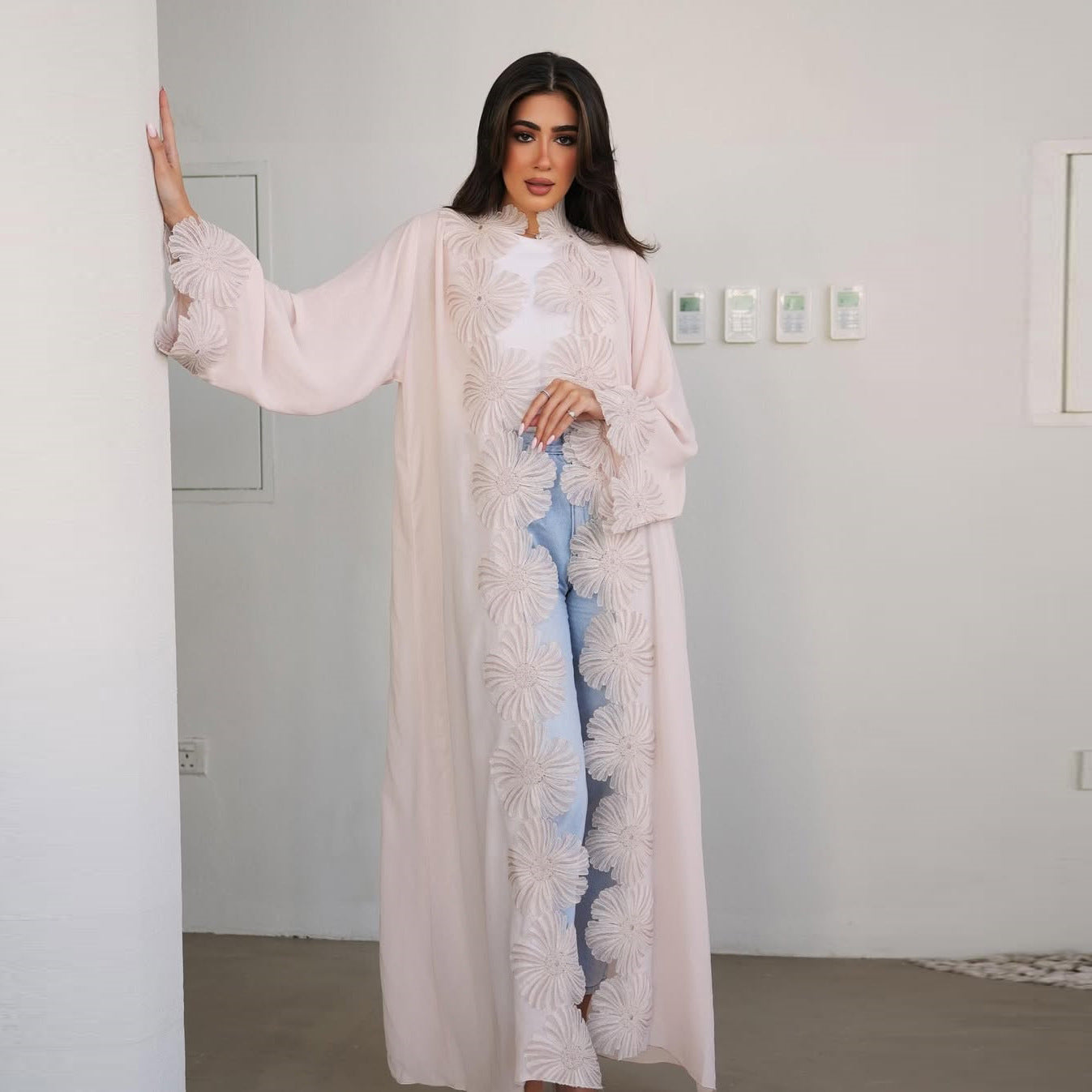 Floral Appliqu� Long Dress Cardigan