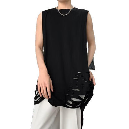 Loose fitting top with camisole and sleeveless ripped T-shirt for men