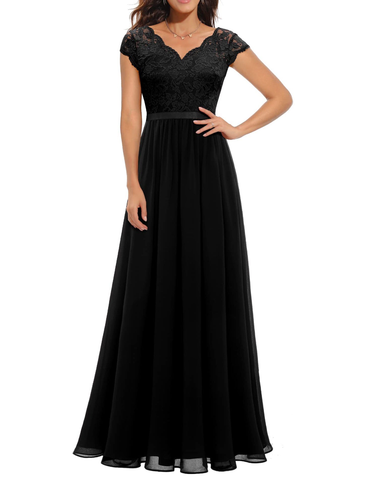 Lace Splicing Long Waist-Cinching Dress