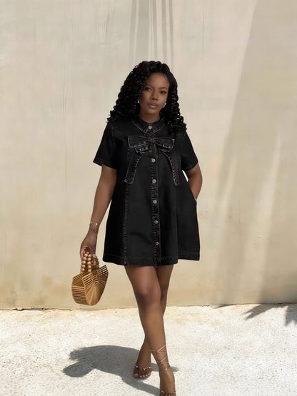 Bowknot A-Line Denim Dress