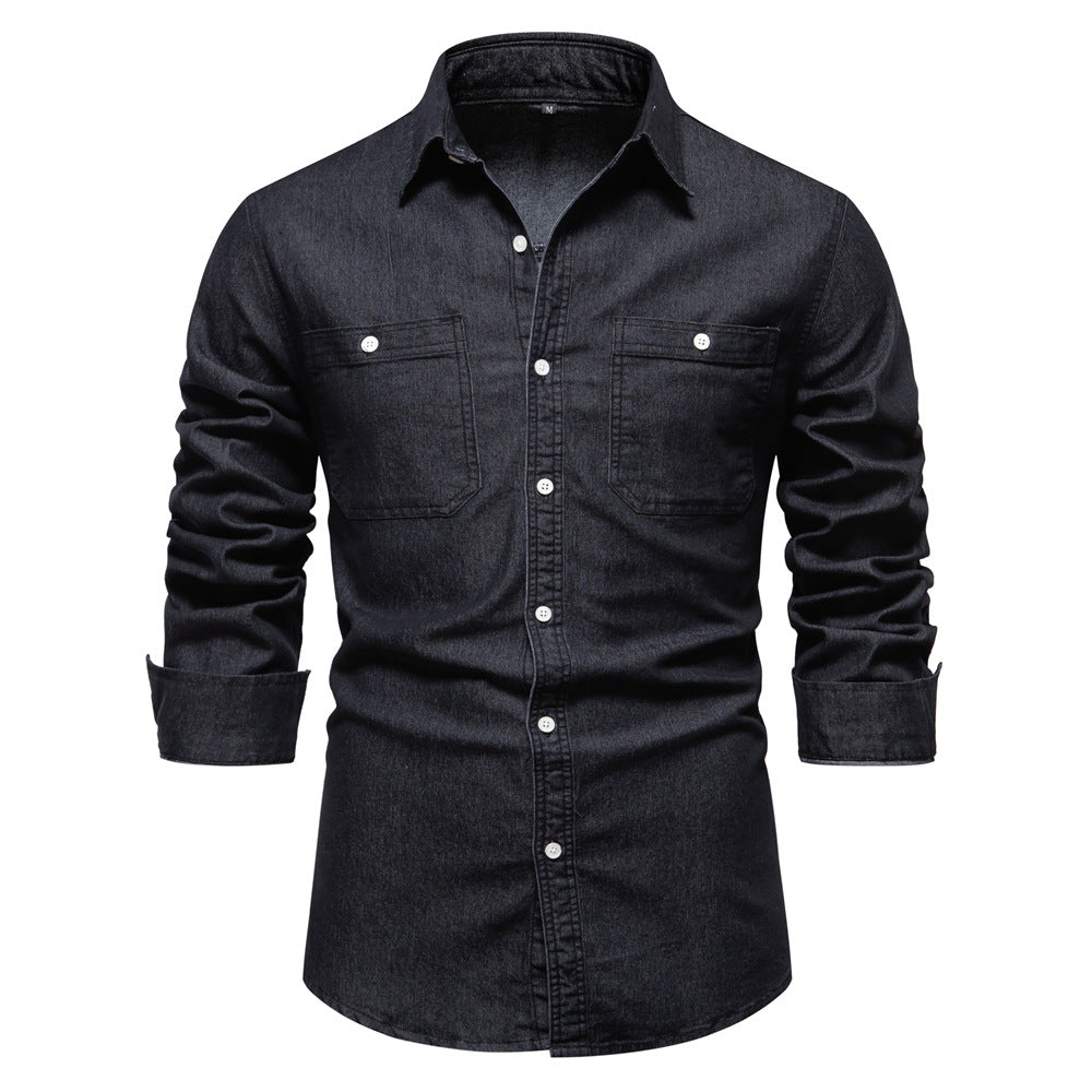 Mens Casual Denim Long Sleeve Shirt