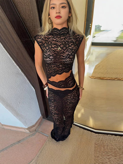 Sleeveless Lace High Neck Top