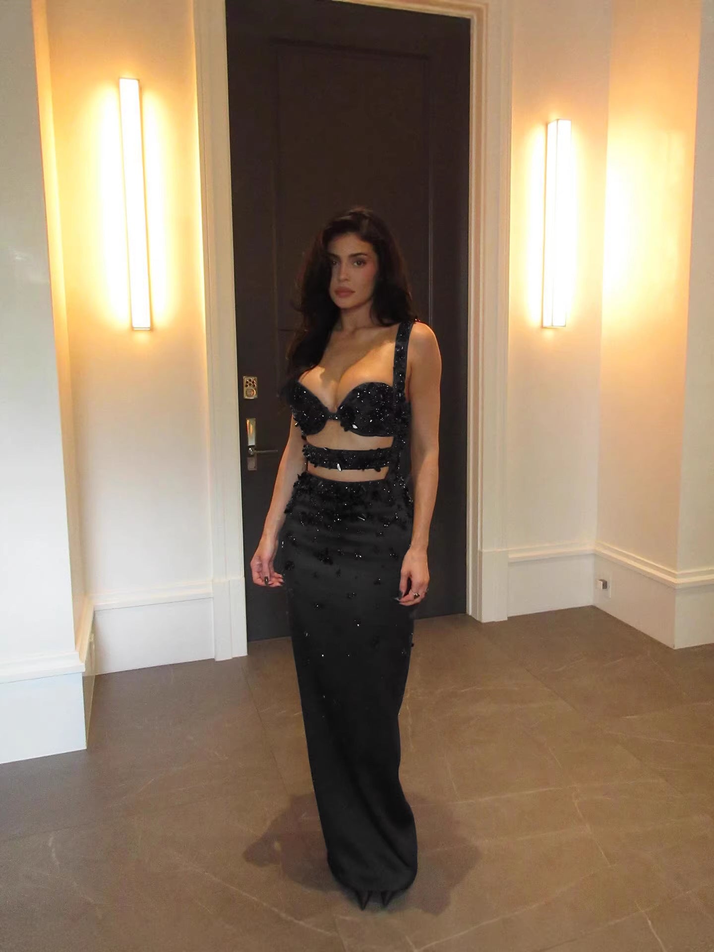 Sheath slip dress that hugs the hips.