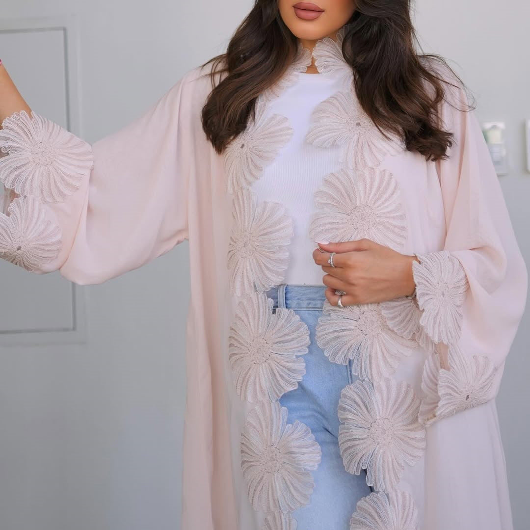 Floral Appliqu� Long Dress Cardigan