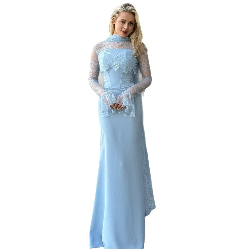 Womens Ruffled Long Sleeve Elegant Dress