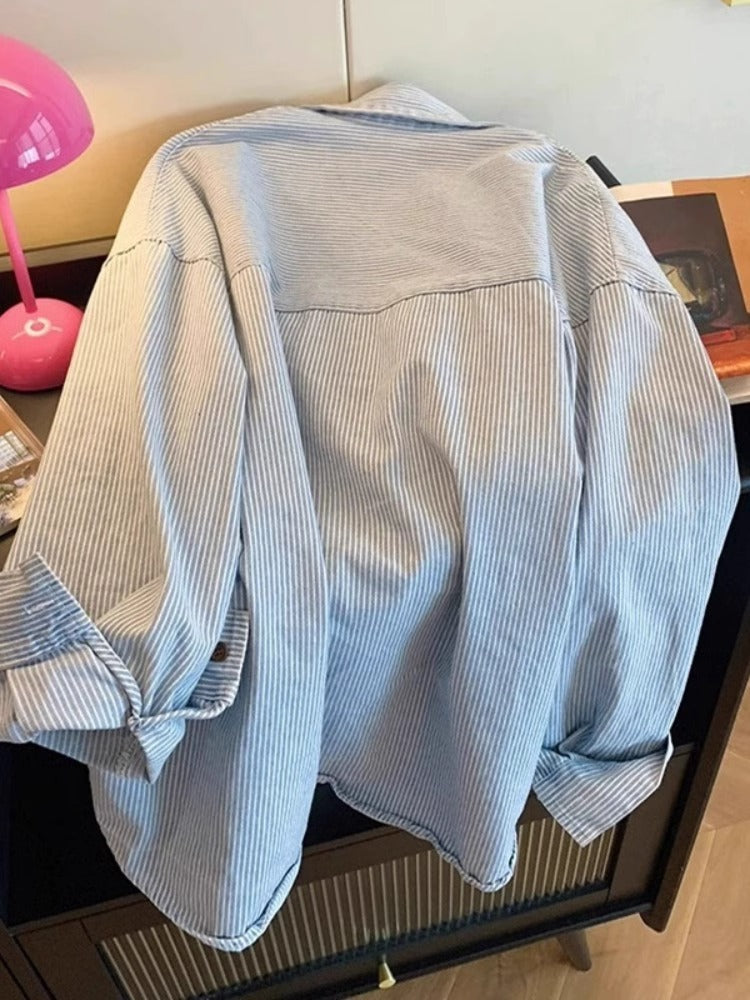 Blue Striped Long Sleeve Casual Shirt