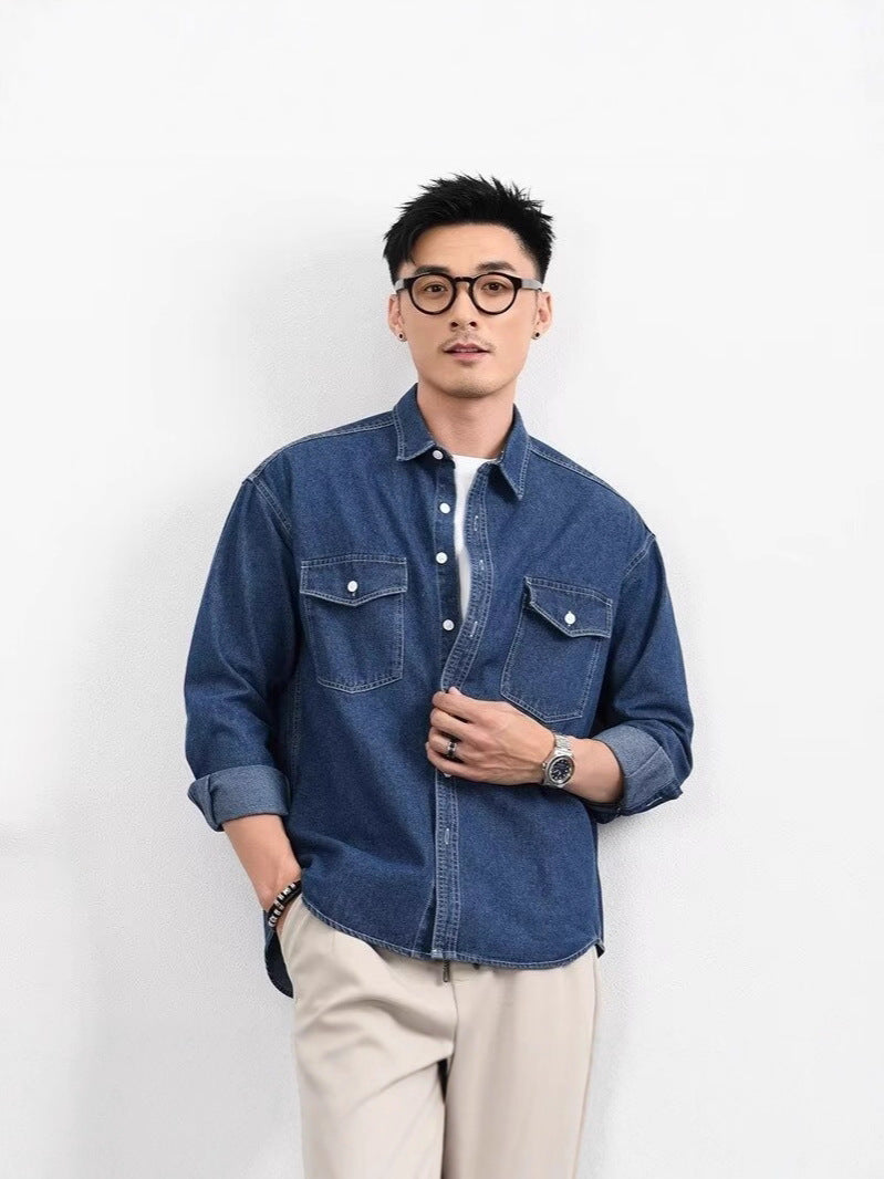 Mens Denim Shirt Loose Fit Long Sleeve