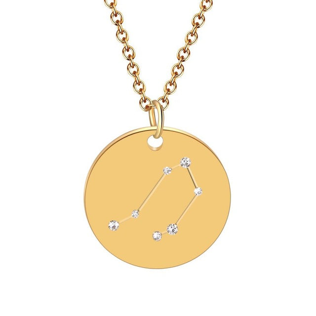 12 constellation stainless steel necklace set Leo Libra Aries Pendant Horoscope Astrology Necklace for men and women
