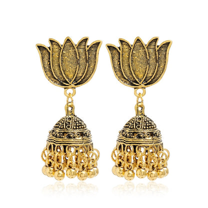Bohemian ethnic carved retro patterns, creative bell earrings, exaggerated and personalized ethnic style earrings from Europe and America