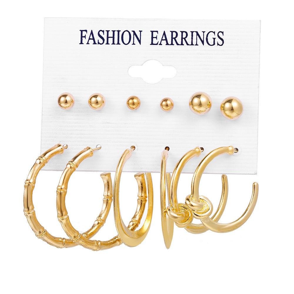 New Inlaid Pearl Ladies Earrings Creative French Vintage Gold Earrings 6 Pieces Set