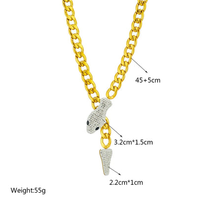 Stainless Steel Punk  Gold Plated Cubic Zirconia Pendant Cuban Link Statament Necklace For Women Men Party Gift